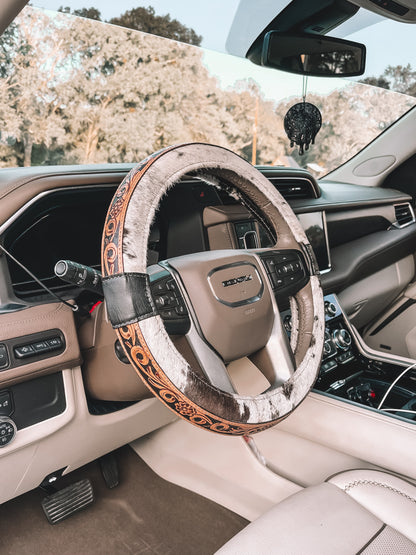 Cowhide & Leather Steering Wheel Cover 15 inch