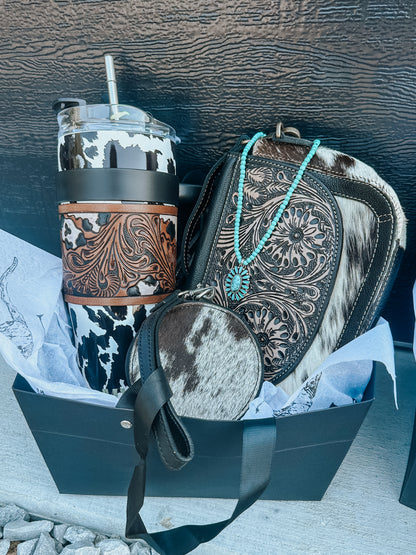 Cowhide Crossbody Christmas Gift Bundle in Black