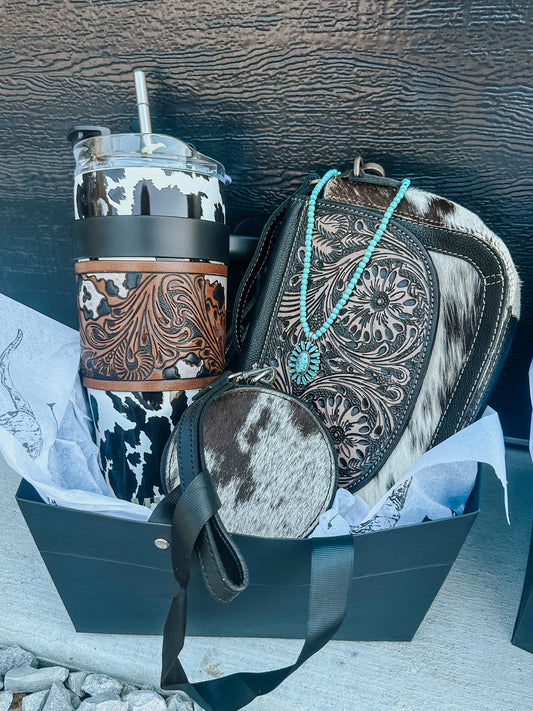 Cowhide Crossbody Christmas Gift Bundle in Black