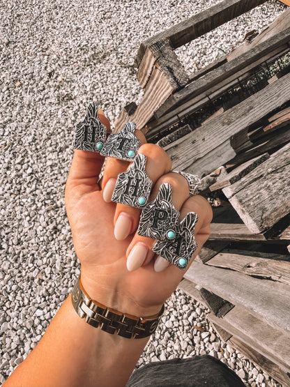 Turquoise Initial Cowtag Ring
