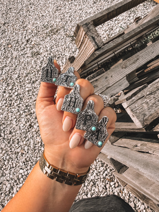 Turquoise Initial Cowtag Ring