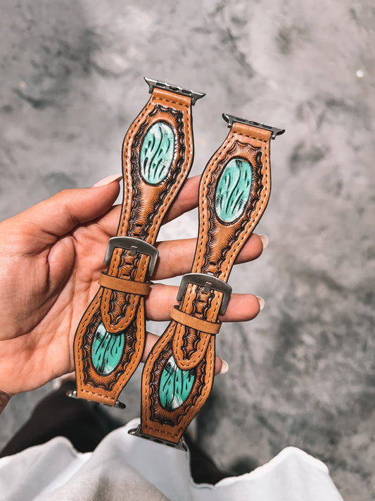 Leather Flare Watch Band Turquoise 42/44/45mm
