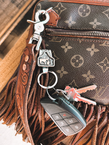 Praying Cowboy Embossed Silver  Key Holder
