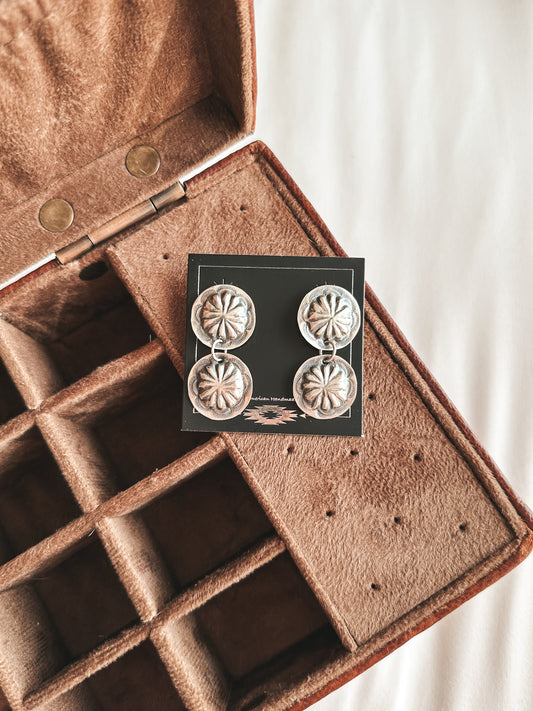 Double Genuine Concho Drop Earrings