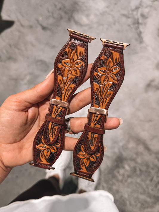 Leather Flare Watch Band Floral 42/44/45mm