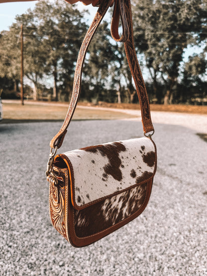 Pearls Hand Tooled Cowhide Crossbody