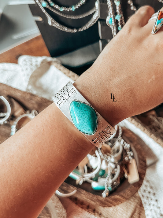 Simple Stone Wide Cuff Bracelet in Turquoise