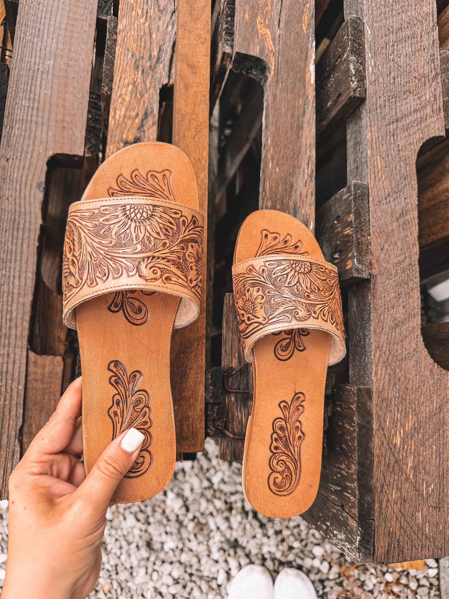 Cactus Lace Tooled Leather Sandals