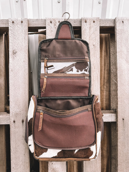Oversized Cowhide Hanging Toiletry Bag