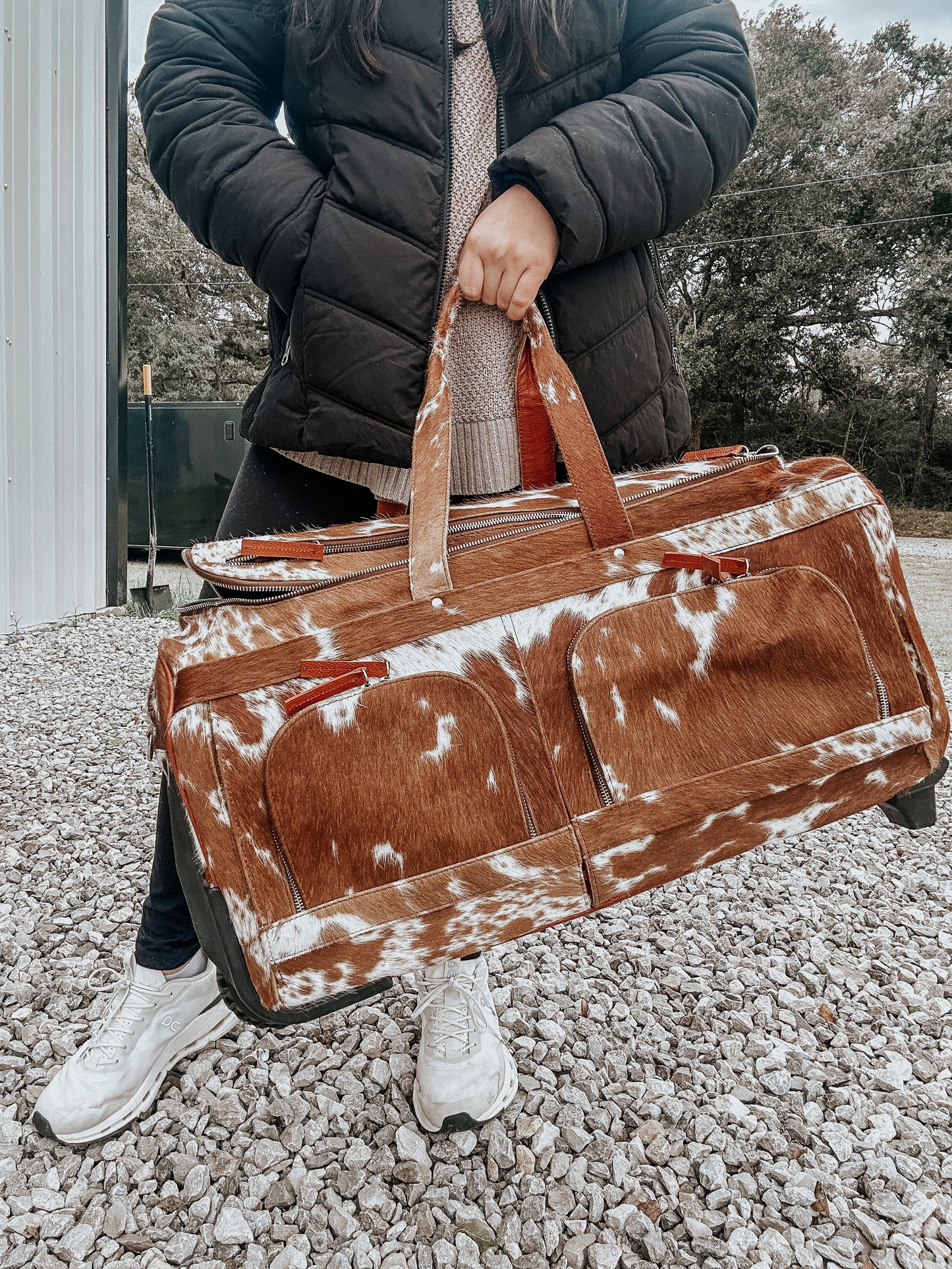 Cowhide Rolling Duffle Bag