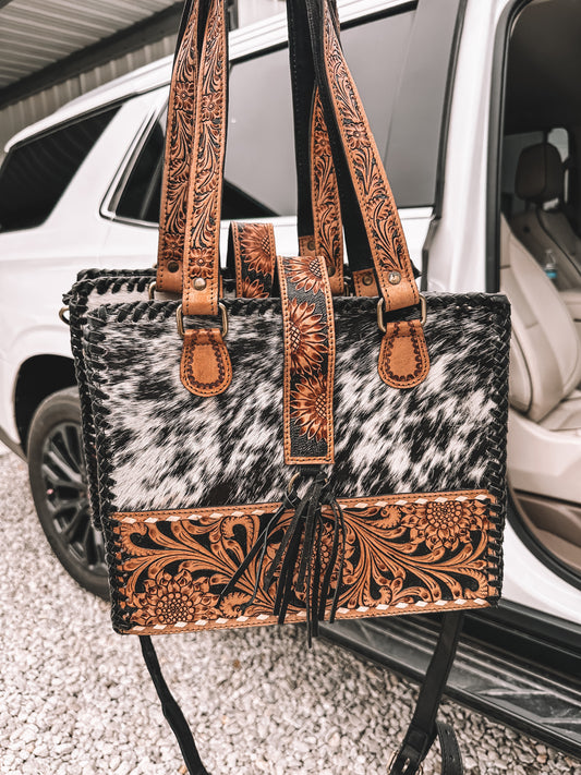 Revival Cowhide & Tooled Leather Tote Purse