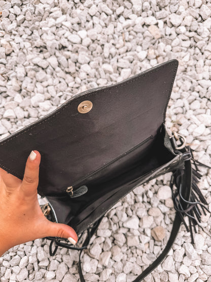 Turquoise Lux Tooled Crossbody - Black