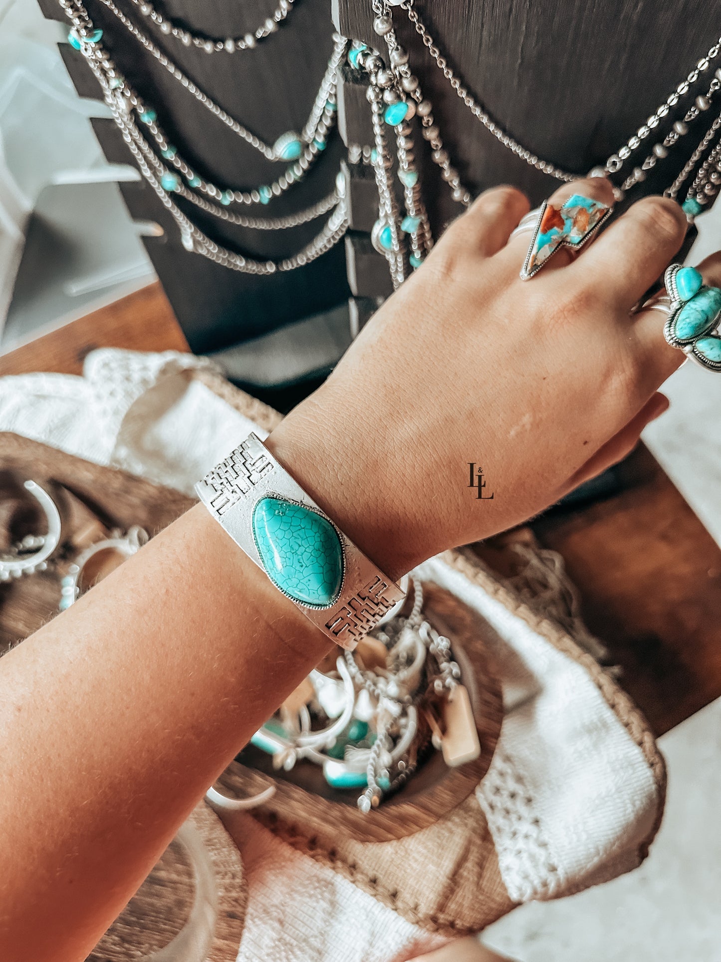 Simple Stone Wide Cuff Bracelet in Turquoise