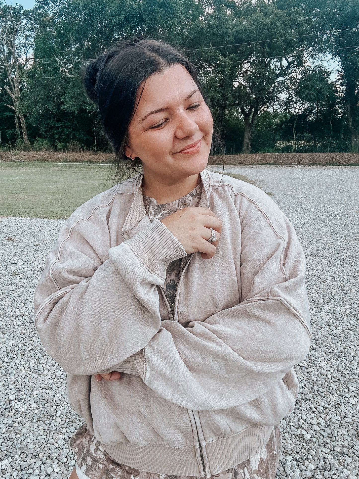 Oversized Zip Up Jacket in Ash Mocha