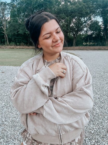 Oversized Zip Up Jacket in Ash Mocha