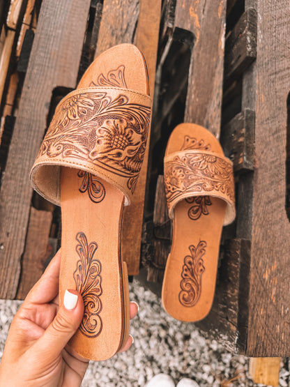 Cactus Lace Tooled Leather Sandals
