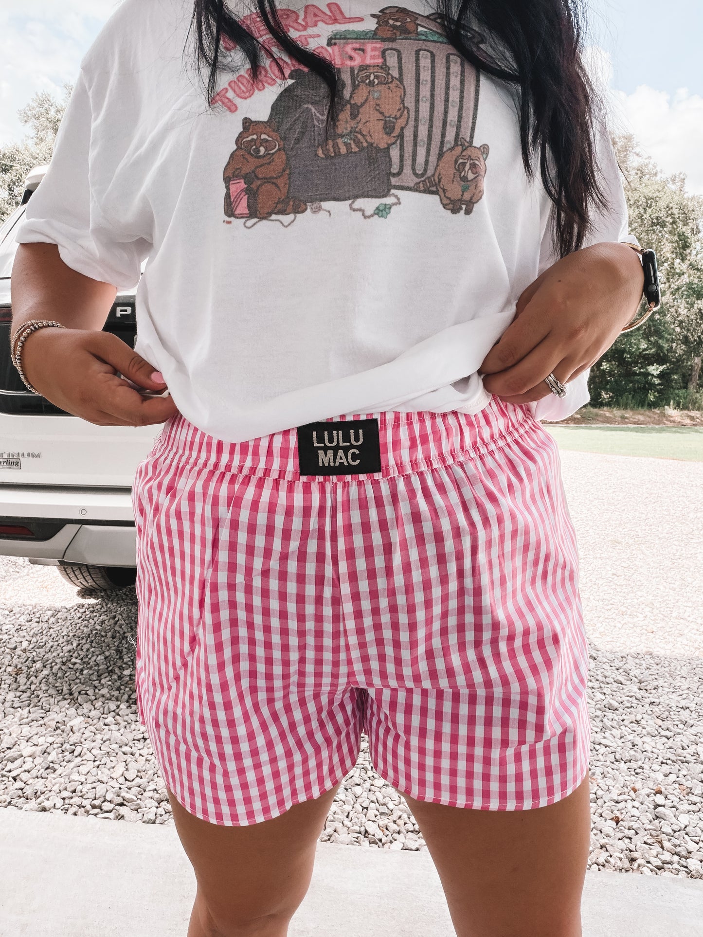 Lulu Mac Gingham Boxer Shorts in Pink