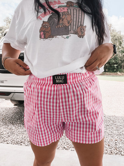 Lulu Mac Gingham Boxer Shorts in Pink