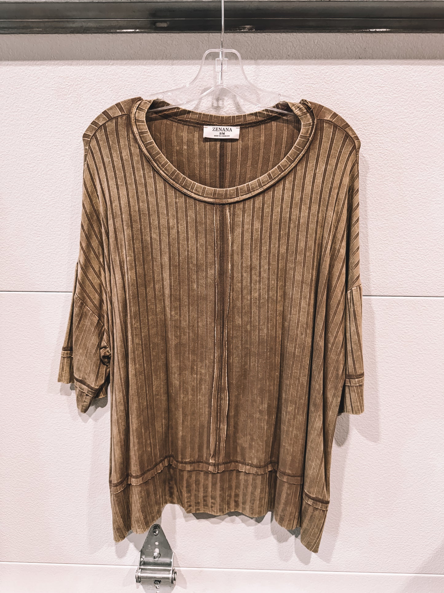 Olive Ribbed Oversized Tee
