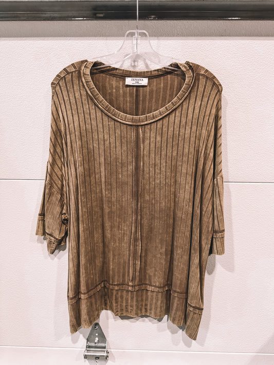 Olive Ribbed Oversized Tee