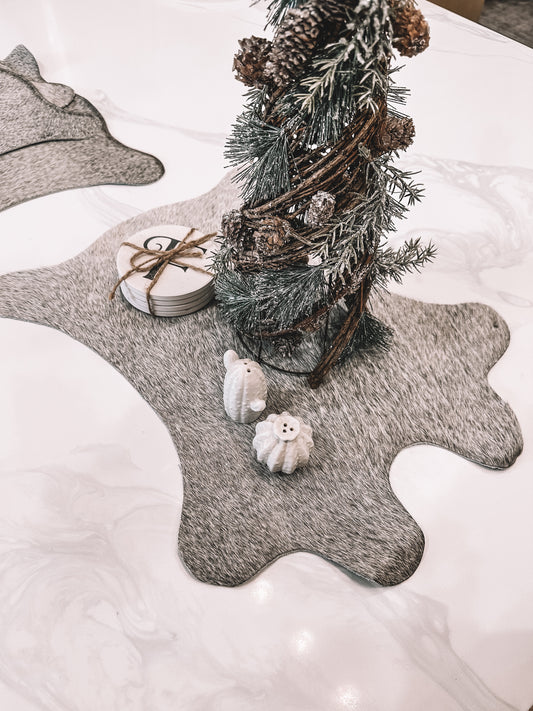 Silver Cowhide Placement Set