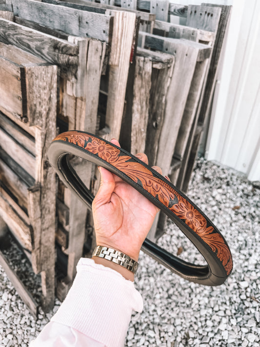 Tooled Leather Steering Cover - Black