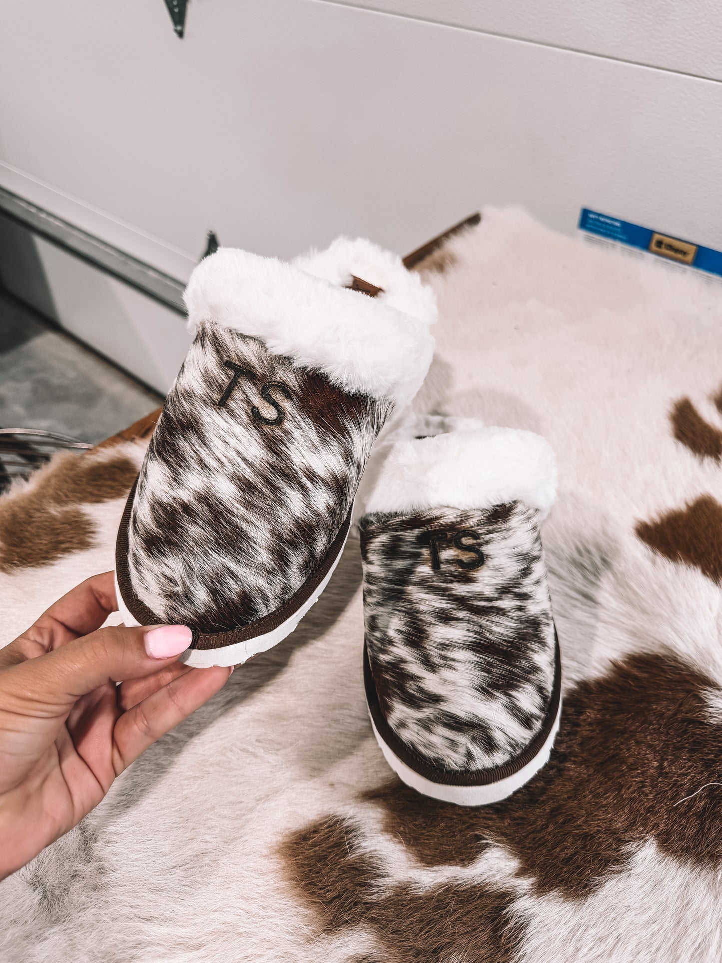 Brown Cowhide Slippers
