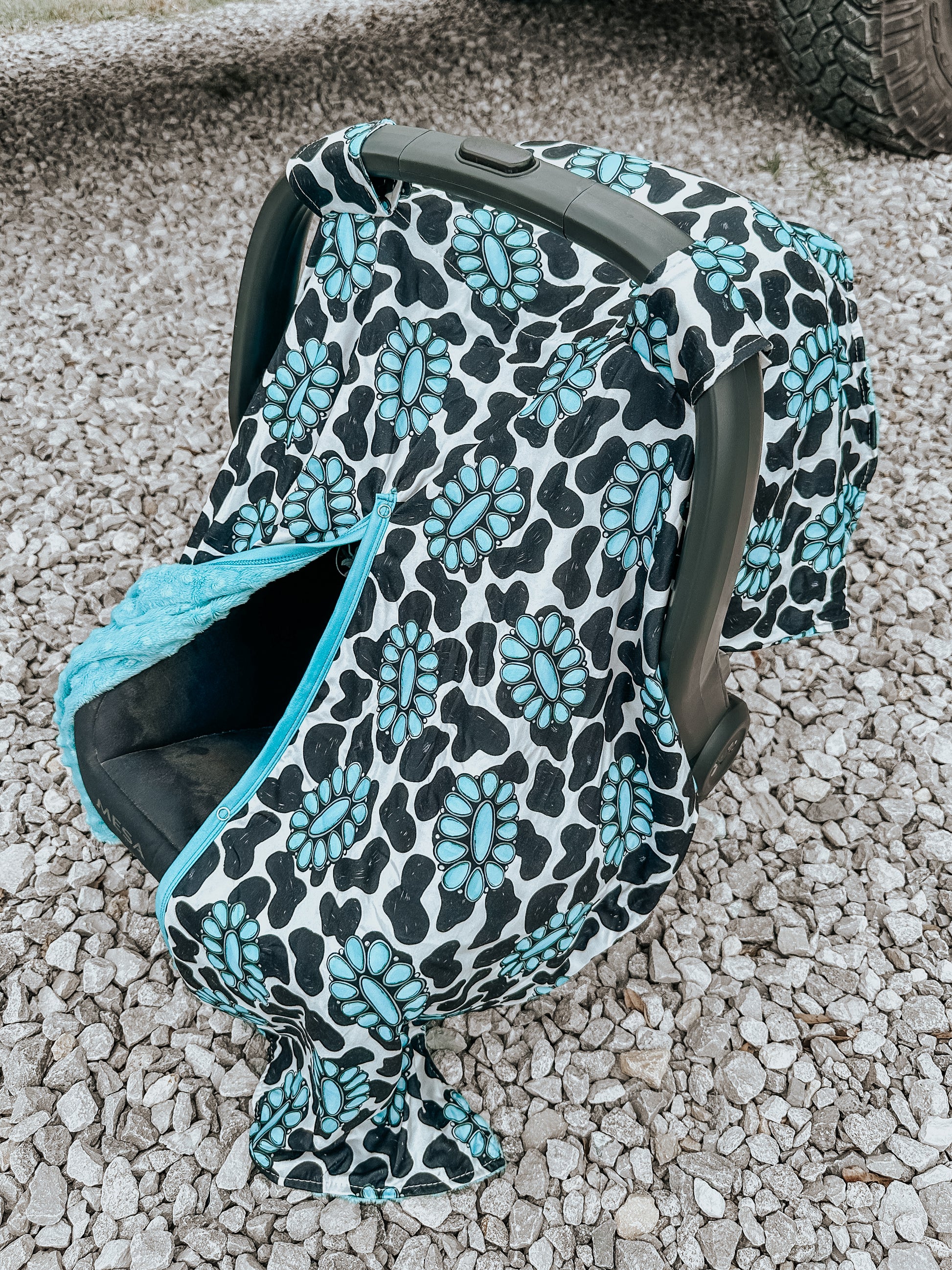 cow print car seat and stroller Turquoise Cluster Cow Print Car Seat Cover – L&L Boutique
