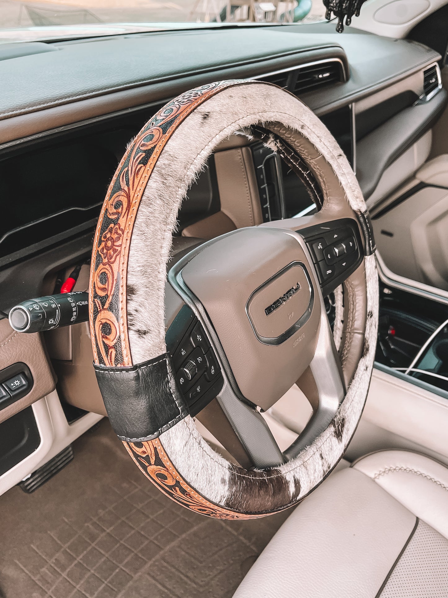 Cowhide & Leather Steering Wheel Cover 15 inch