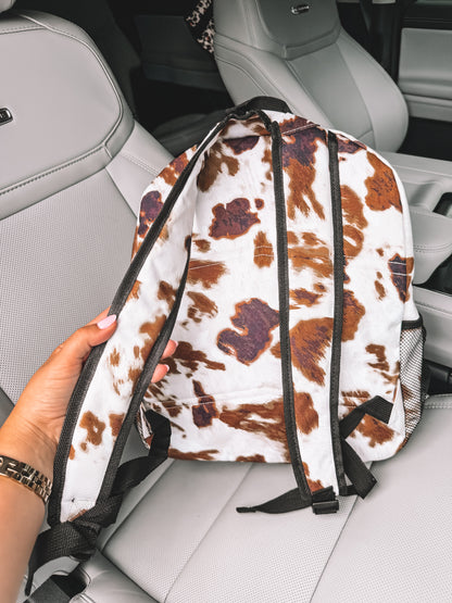 School Backpack - Tan Cow