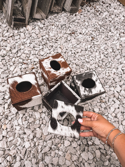 Cowhide Tissue Box w Lid