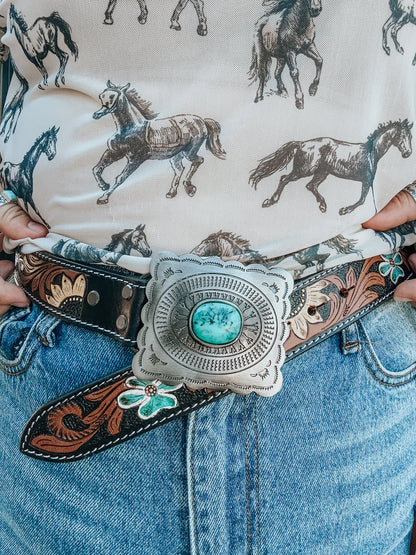 Blue Waters Buckle Cowhide Belt