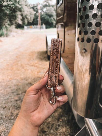 Inlay Tooled Leather & Cowhide Keychain
