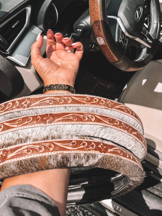 Cowhide & Leather Steering Wheel Cover 15 inch