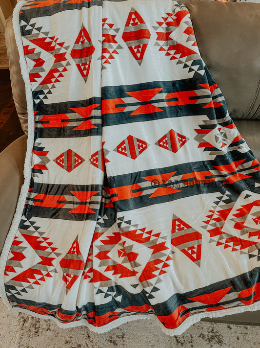 Red Aztec Plush Blanket