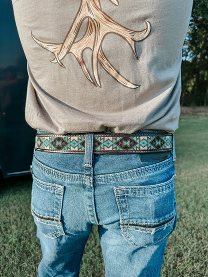 Beaded Leather Belt in Turquoise