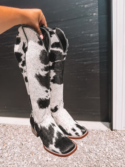 Knee High Cowhide Boots ~ Square Toe