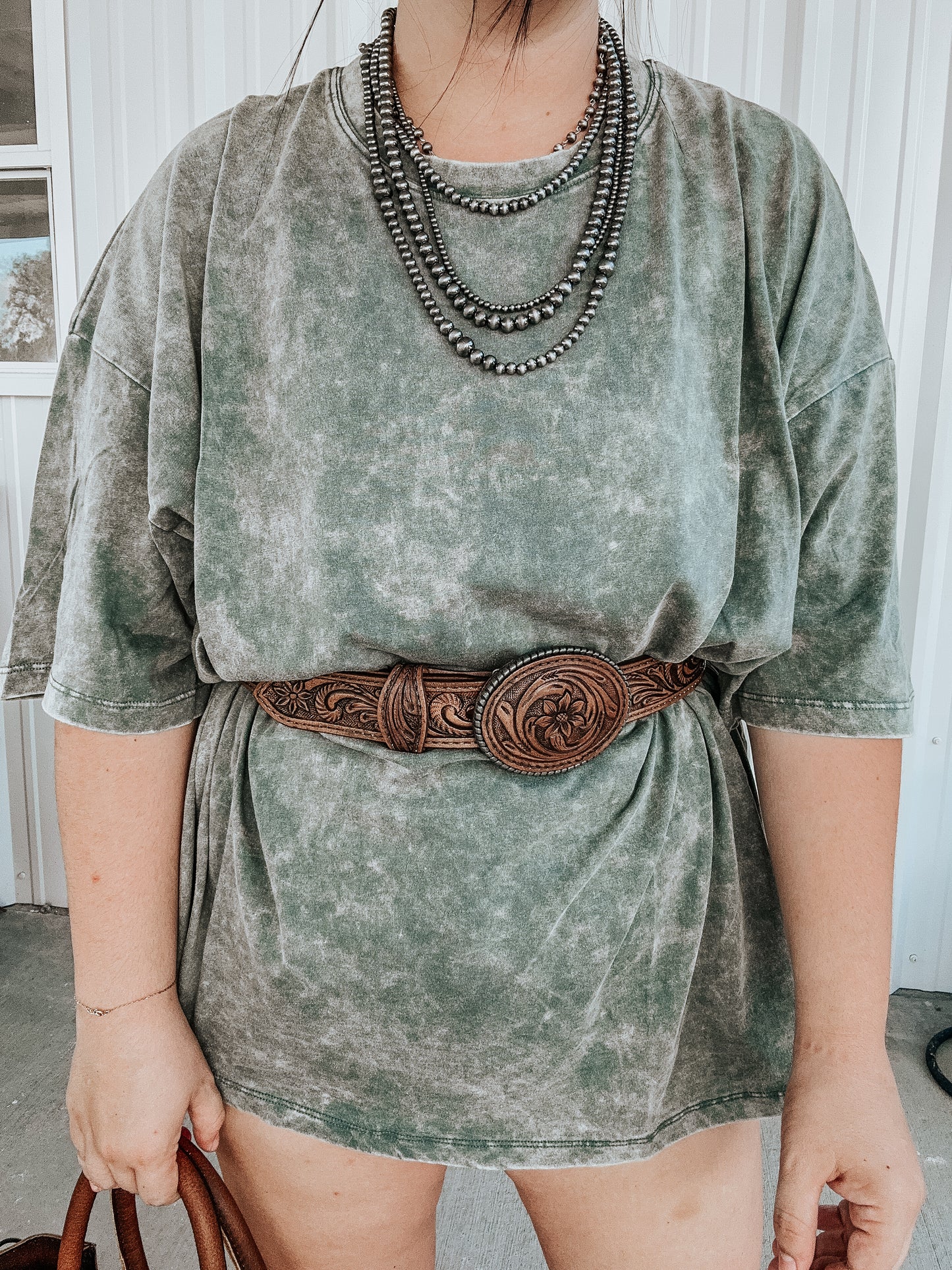 Oversized Mineral Washed Tee in Ash Jade