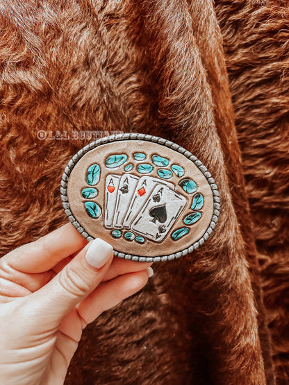 Turquoise Cards Leather Belt Buckle
