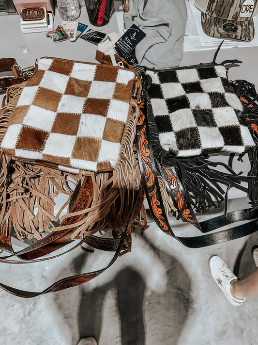 Checkered Cowhide Purse