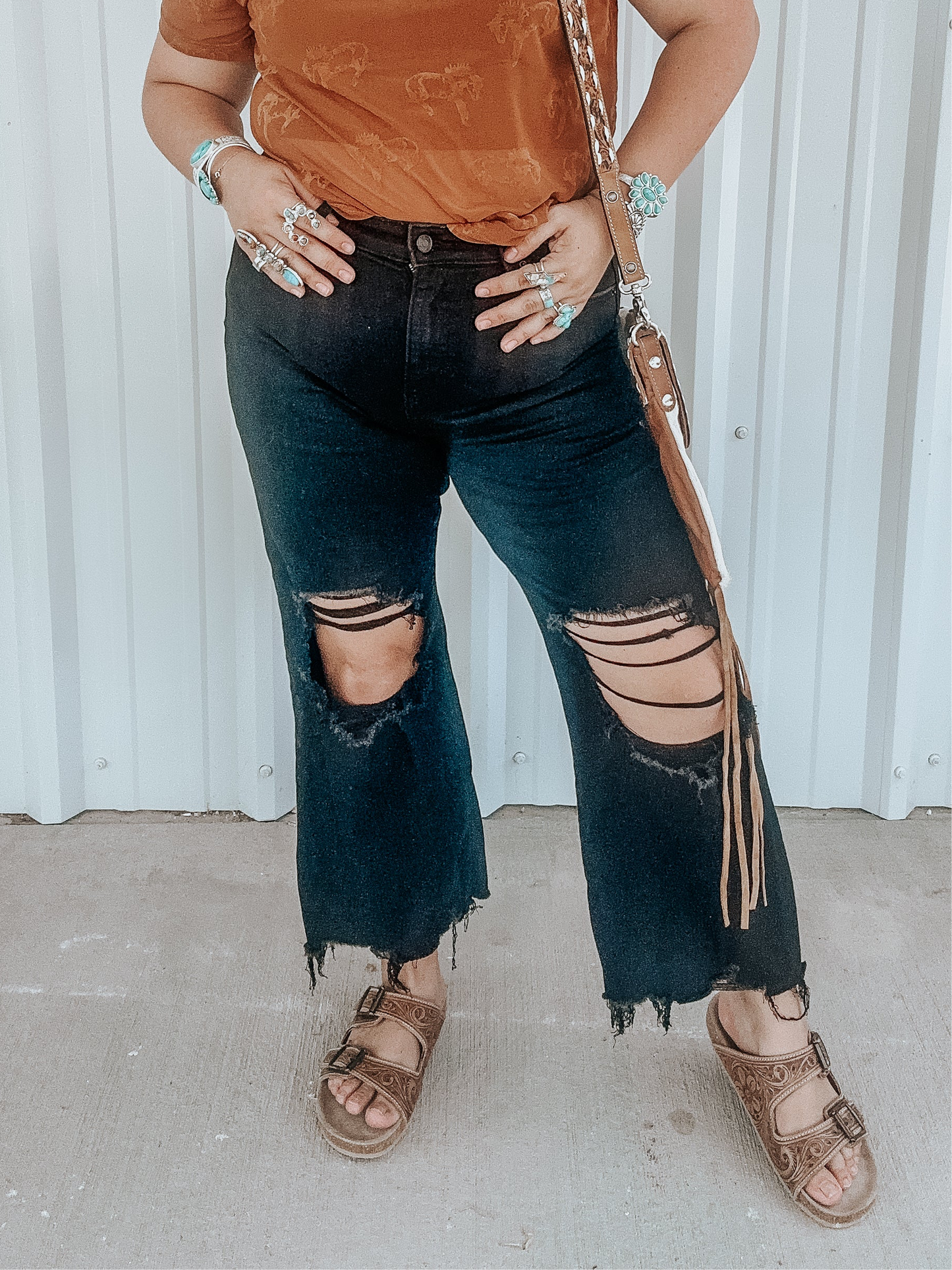 Cut Out Knees Black Flare Jeans