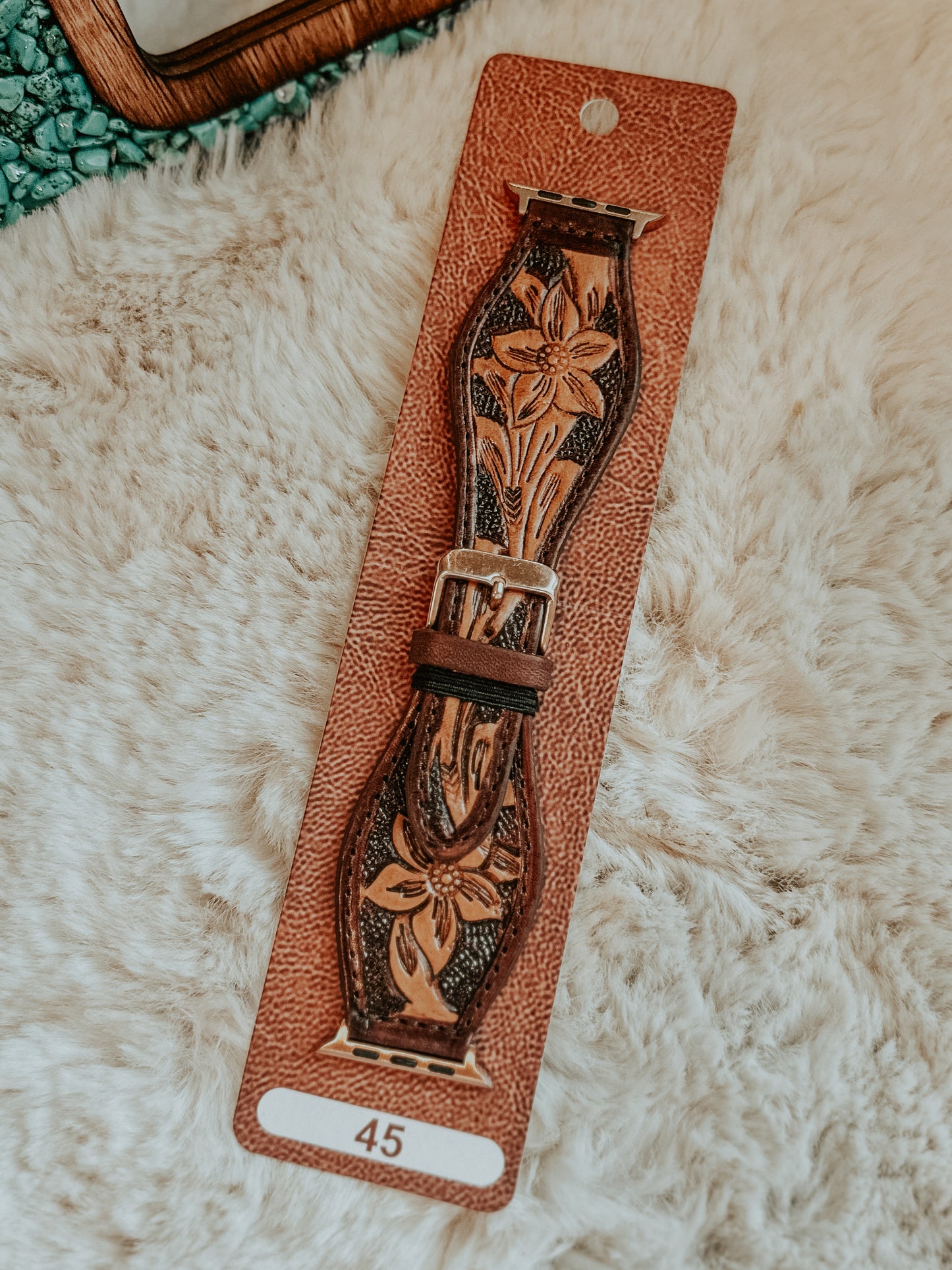 Floral Brown Leather Flare Watch Band