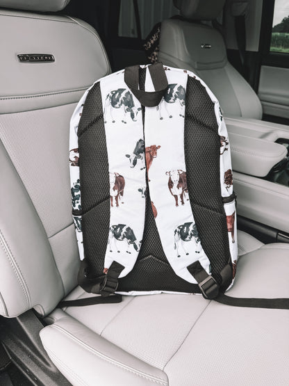 School Backpack - White Cattle