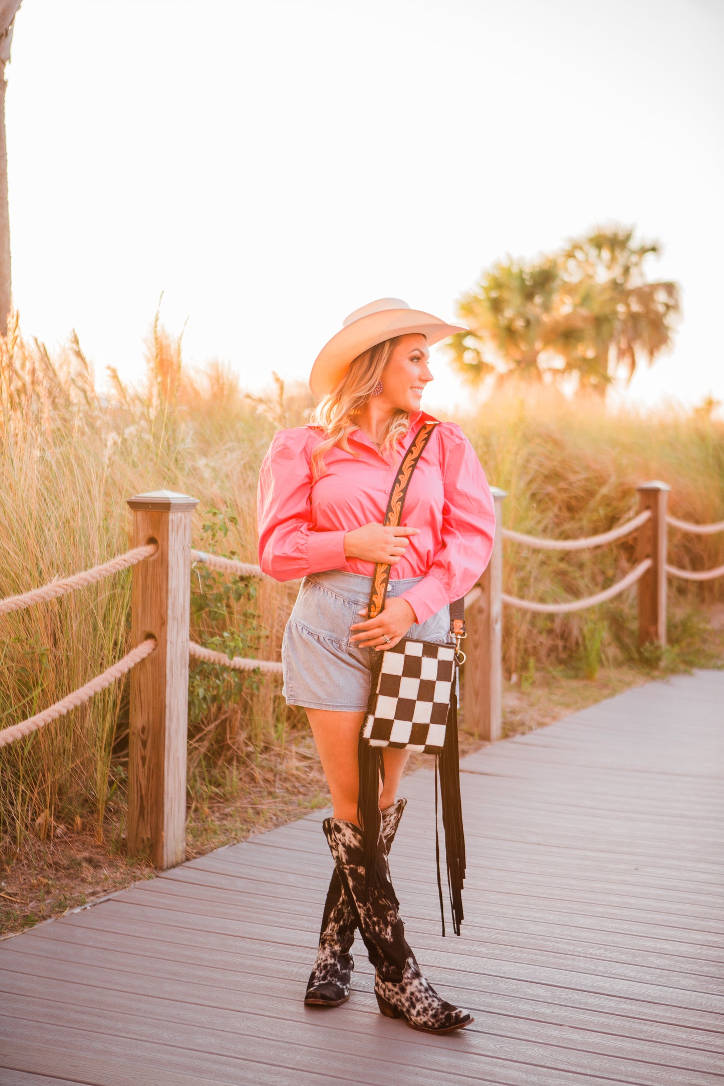 Pink Puff Sleeve Button Down Top