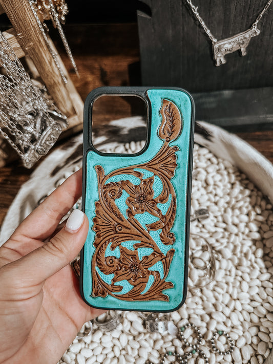 Turquoise Leather Phone Case (iPhone 16 Pro)