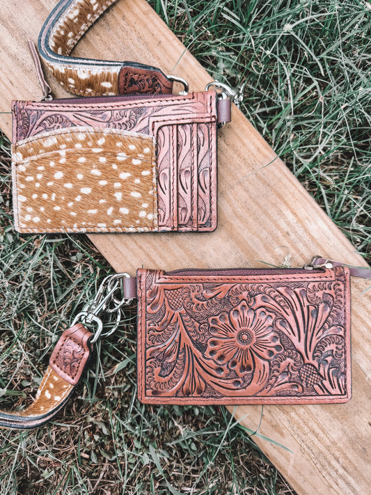 Fawn & Leather Card Holder Wristlet Keychain