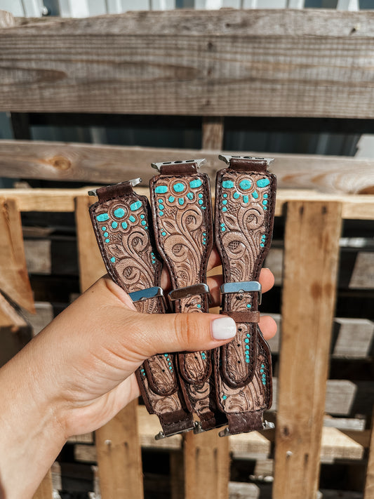 Squash Tooled Leather Watch Band