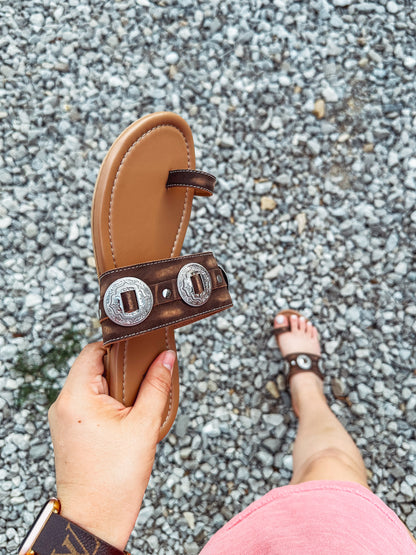 Sagebush Concho Leather Sandals in Brown