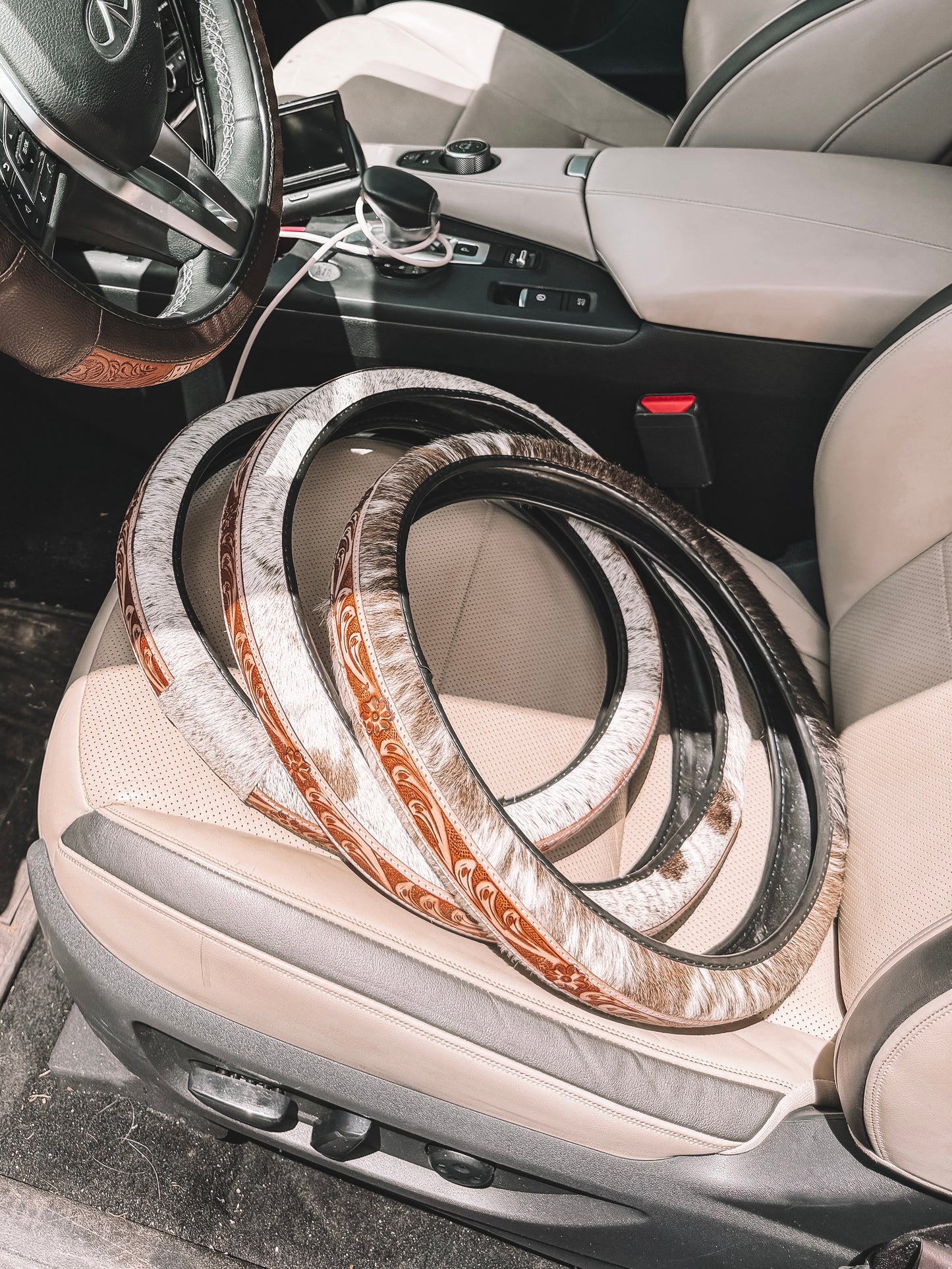 Cowhide & Leather Steering Wheel Cover 16 inch