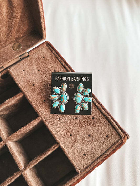 Half Cluster Stud Earrings in Turquoise